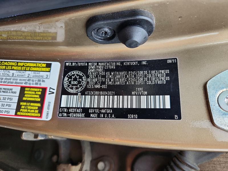 Aukcja sprzedaży 2011 Toyota Venza, vin: 4T3ZK3BB1BU043021, numer aukcji: 50434286