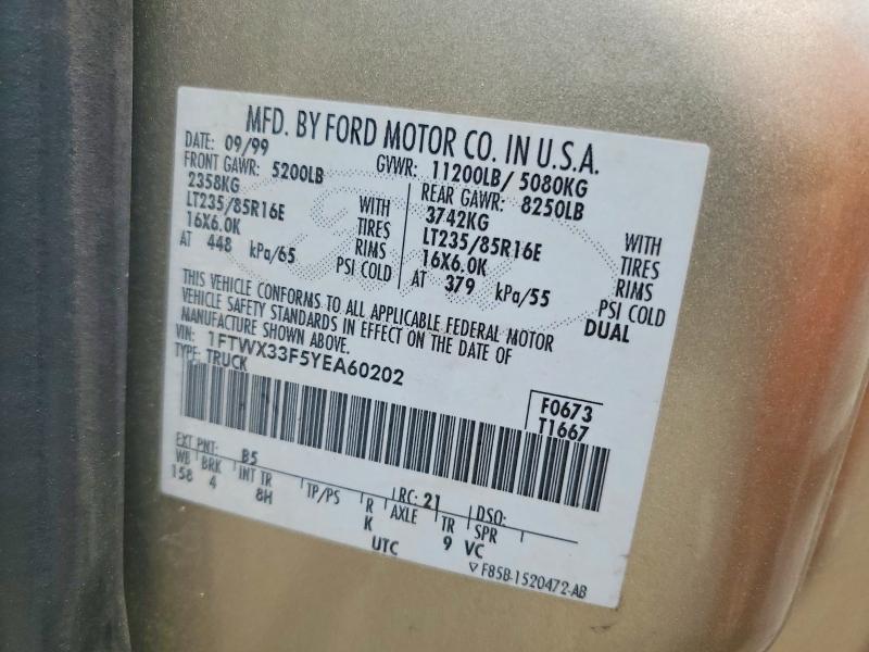 Продаж на аукціоні авто 2000 Ford F350, vin: 1FTWX33F5YEA60202, номер лоту: 49856546