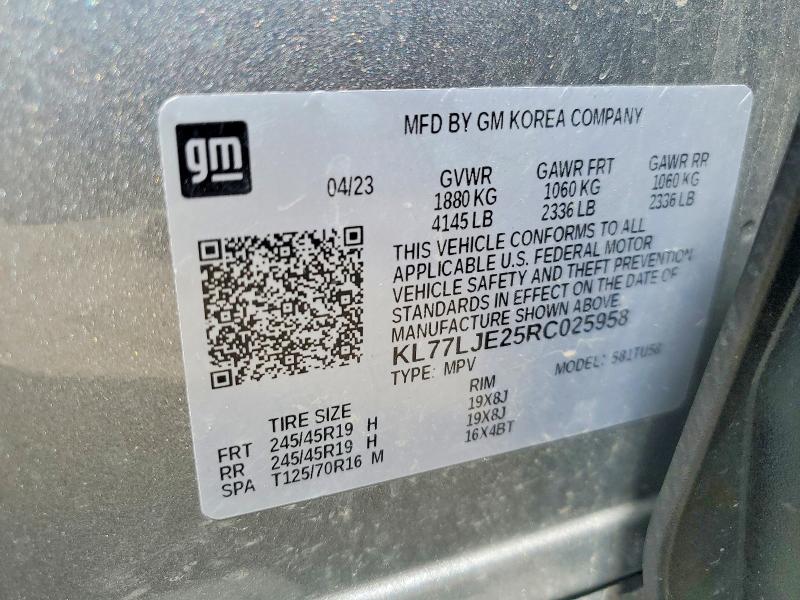 50525546 :رقم المزاد ، KL77LJE25RC025958 vin ، 2024 Chevrolet Trax مزاد بيع