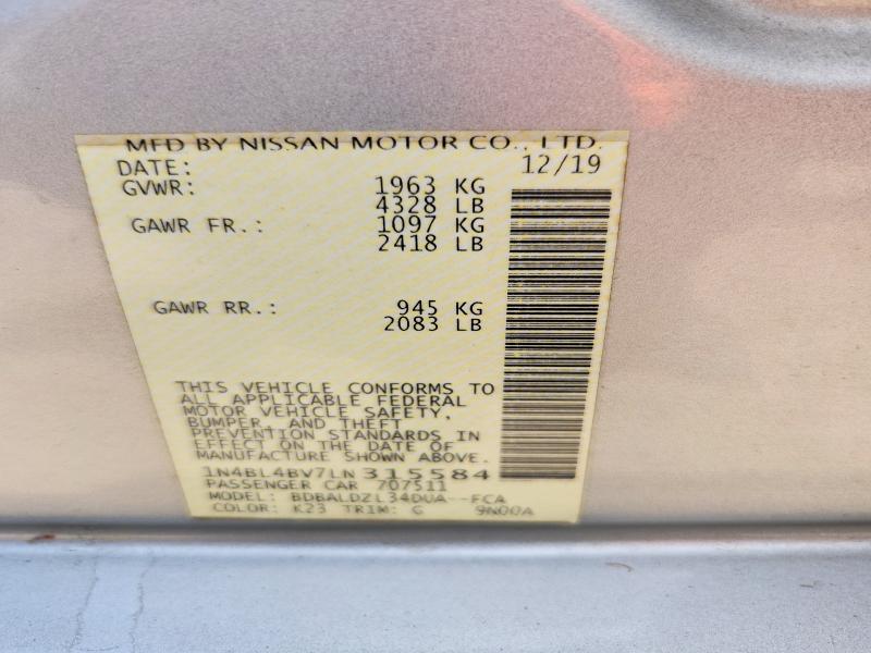 2020 Nissan Altima მანქანა იყიდება აუქციონზე, vin: 1N4BL4BV7LN315584, აუქციონის ნომერი: 49440796