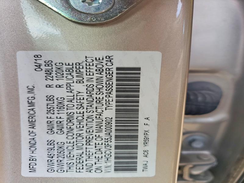 Продаж на аукціоні авто 2018 Honda Accord, vin: 1HGCV3F55JA000902, номер лоту: 50423196