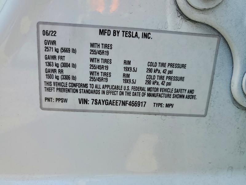 Продаж на аукціоні авто 2022 Tesla Model Y, vin: 7SAYGAEE7NF466917, номер лоту: 51905276