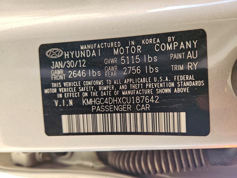 50950946 :رقم المزاد ، KMHGC4DHXCU187642 vin ، 2012 Hyundai Genesis مزاد بيع