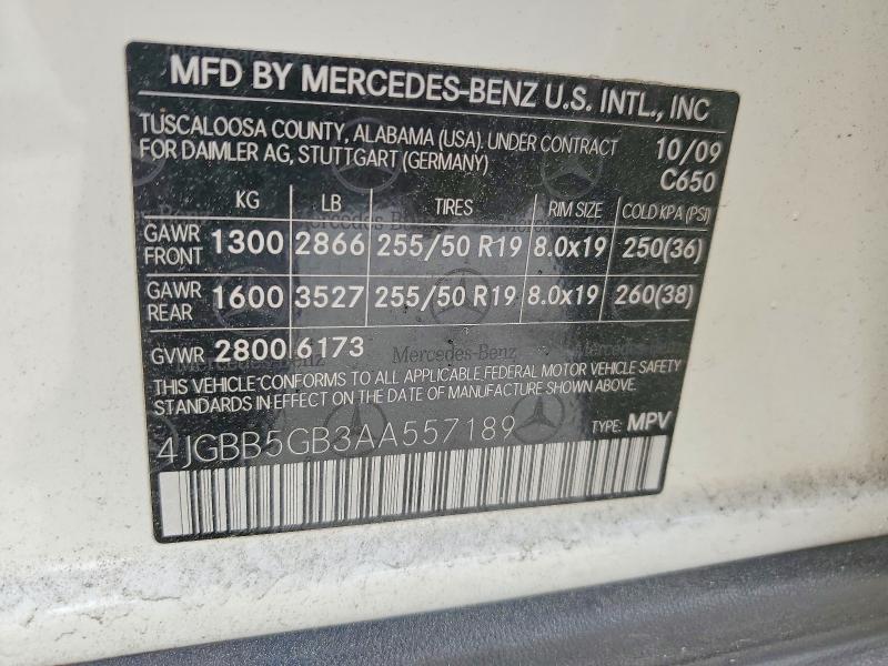 Продаж на аукціоні авто 2010 Mercedes-benz Ml, vin: 4JGBB5GB3AA557189, номер лоту: 46462236