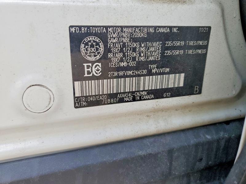 2021 Toyota Rav4 მანქანა იყიდება აუქციონზე, vin: 2T3R1RFVXMC244530, აუქციონის ნომერი: 51961476