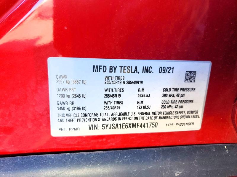 Aukcja sprzedaży 2021 Tesla Model S, vin: 5YJSA1E6XMF441750, numer aukcji: 48651906