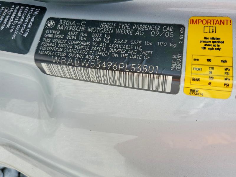 2006 Bmw 330 მანქანა იყიდება აუქციონზე, vin: WBABW53496PL53501, აუქციონის ნომერი: 51010996