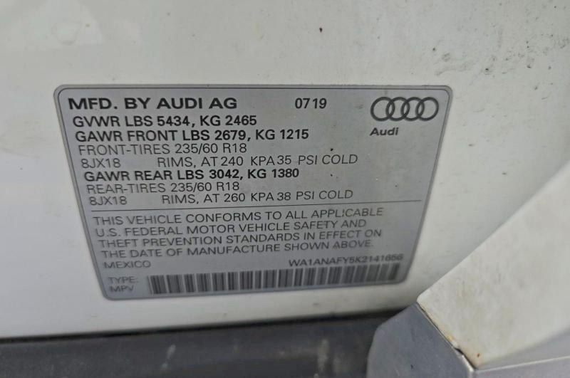 Aukcja sprzedaży 2019 Audi Q5, vin: WA1ANAFY5K2141656, numer aukcji: 51622566