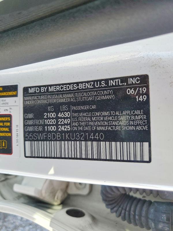 Продажа на аукционе авто 2019 Mercedes-benz C, vin: 55SWF8DB1KU321440, номер лота: 50350396