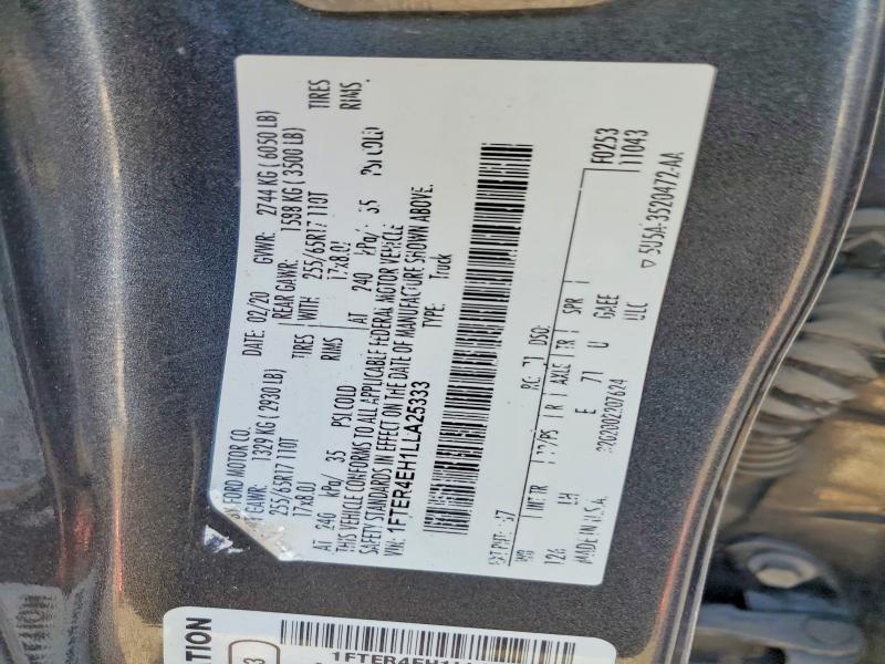 Aukcja sprzedaży 2020 Ford Ranger, vin: 1FTER4EH1LLA25333, numer aukcji: 50809866