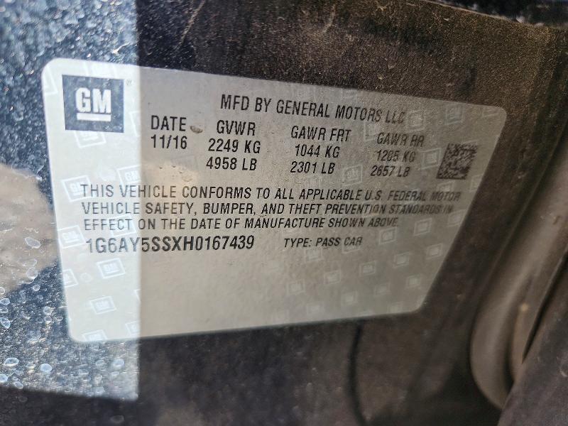 Aukcja sprzedaży 2017 Cadillac Cts, vin: 1G6AY5SSXH0167439, numer aukcji: 49894756