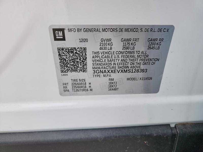 Aukcja sprzedaży 2021 Chevrolet Equinox, vin: 3GNAXXEVXMS128393, numer aukcji: 49321126