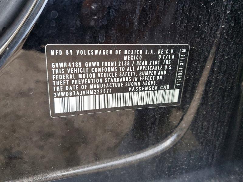 48046676 :رقم المزاد ، 3VWDB7AJ9HM222571 vin ، 2017 Volkswagen Jetta مزاد بيع