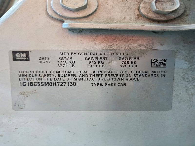 50277086 :رقم المزاد ، 1G1BC5SM8H7271381 vin ، 2017 Chevrolet Cruze مزاد بيع