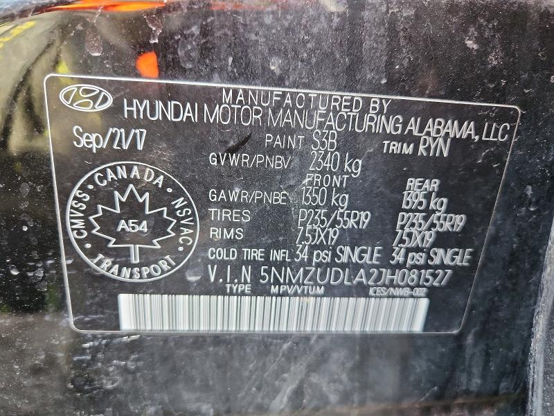 45727426 :رقم المزاد ، 5NMZUDLA2JH081527 vin ، 2018 Hyundai Santa Fe Sport مزاد بيع