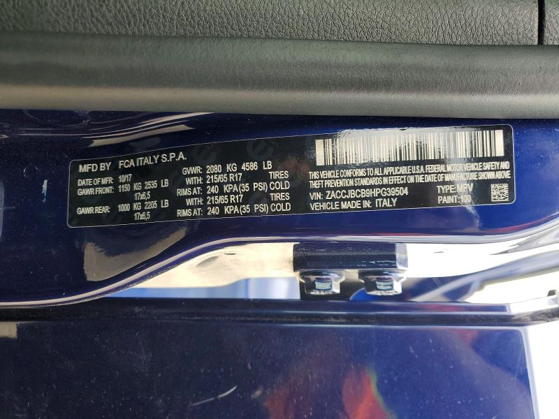 Продажа на аукционе авто 2017 Jeep Renegade, vin: ZACCJBCB9HPG39504, номер лота: 48640456