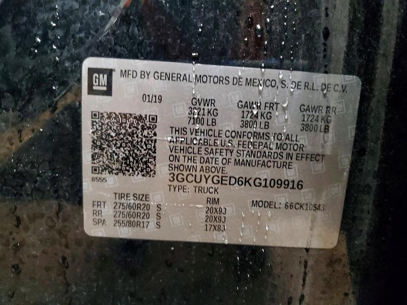Продаж на аукціоні авто 2019 Chevrolet Silverado, vin: 3GCUYGED6KG109916, номер лоту: 51307806