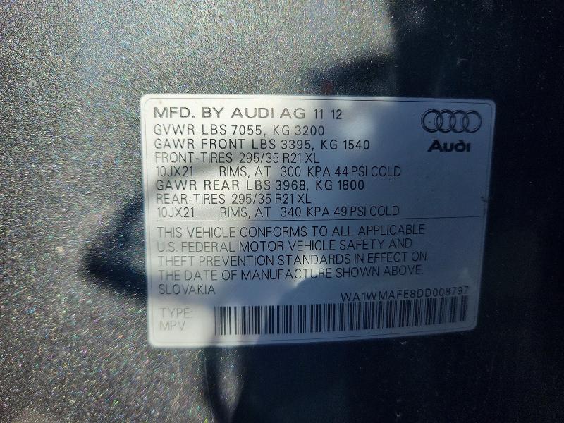 49249356 :رقم المزاد ، WA1WMAFE8DD008797 vin ، 2013 Audi Q7 مزاد بيع