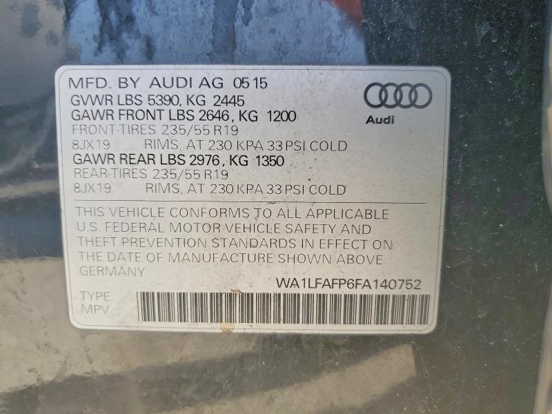 49970116 :رقم المزاد ، WA1LFAFP6FA140752 vin ، 2015 Audi Q5 مزاد بيع