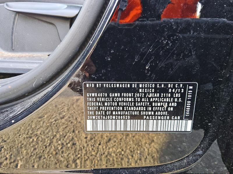 50707836 :رقم المزاد ، 3VW2K7AJ9DM286529 vin ، 2013 Volkswagen Jetta مزاد بيع