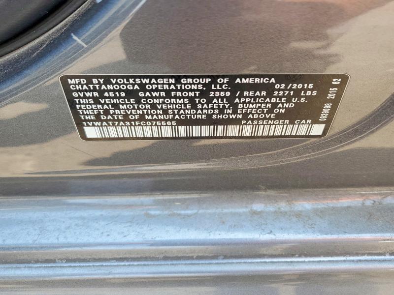 Продаж на аукціоні авто 2015 Volkswagen Passat, vin: 1VWAT7A31FC075565, номер лоту: 50776366