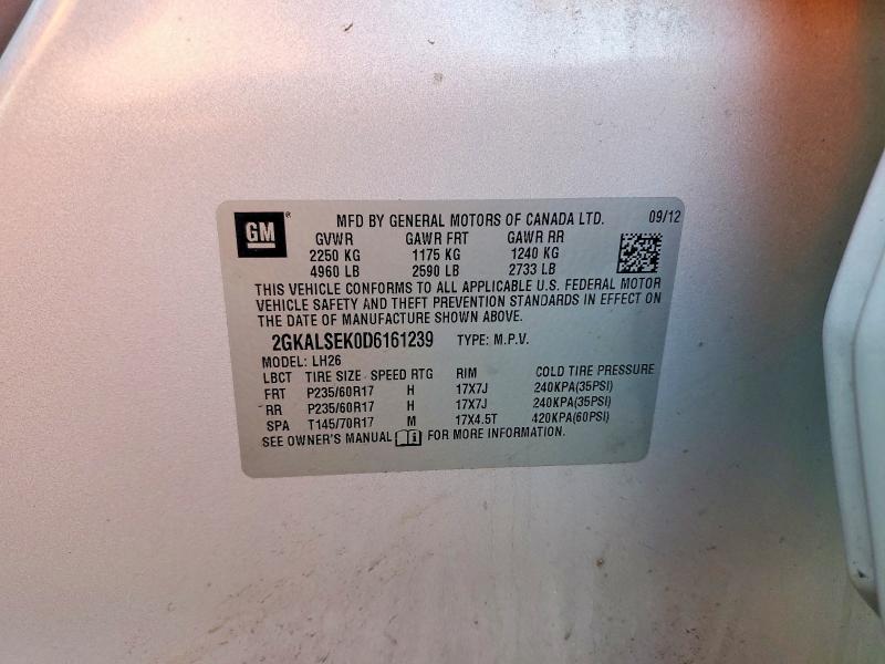 Aukcja sprzedaży 2013 Gmc Terrain, vin: 2GKALSEK0D6161239, numer aukcji: 49954096