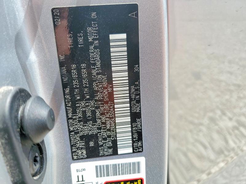 48983526 :رقم المزاد ، 5TDCZRAH5LS504427 vin ، 2020 Toyota Highlander مزاد بيع