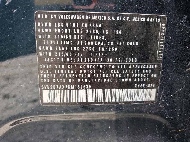 51573026 :رقم المزاد ، 3VV3B7AX7KM162639 vin ، 2019 Volkswagen Tiguan مزاد بيع