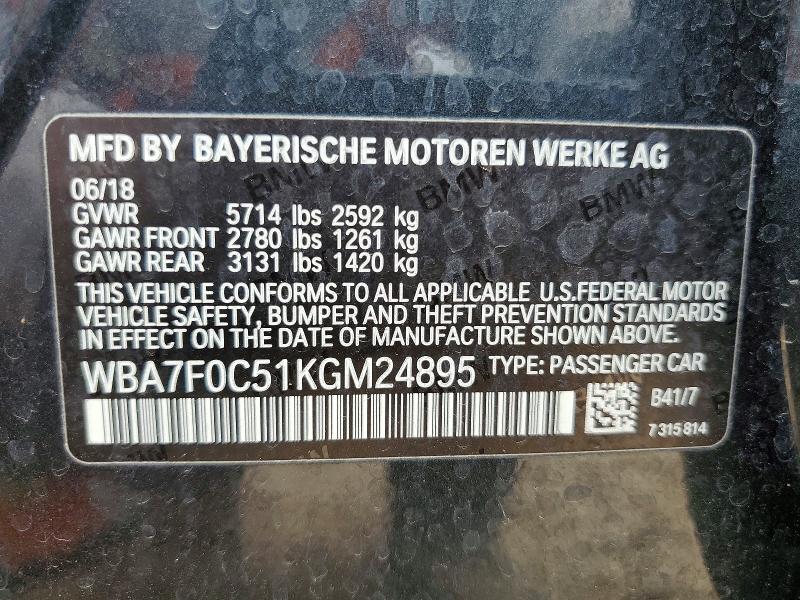 Продажа на аукционе авто 2019 Bmw 750, vin: WBA7F0C51KGM24895, номер лота: 50754096