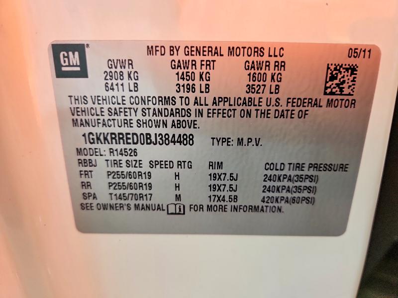 Продаж на аукціоні авто 2011 Gmc Acadia, vin: 1GKKRRED0BJ384488, номер лоту: 48682156