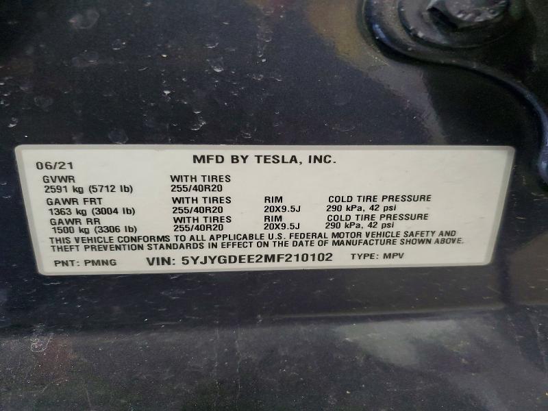 48932466 :رقم المزاد ، 5YJYGDEE2MF210102 vin ، 2021 Tesla Model Y مزاد بيع