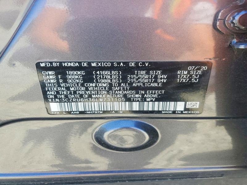 48953446 :رقم المزاد ، 3CZRU6H36LM731105 vin ، 2020 Honda Hr-v مزاد بيع