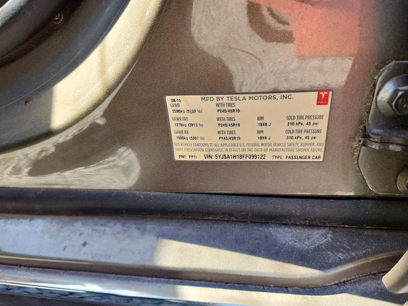 2015 Tesla Model S მანქანა იყიდება აუქციონზე, vin: 5YJSA1H18FF099122, აუქციონის ნომერი: 50100106