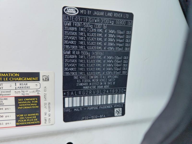 Aukcja sprzedaży 2020 Land Rover Discovery, vin: SALRG2RV9L2418930, numer aukcji: 51481766