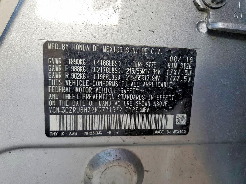 51555266 :رقم المزاد ، 3CZRU6H32KG731972 vin ، 2019 Honda Hr-v مزاد بيع