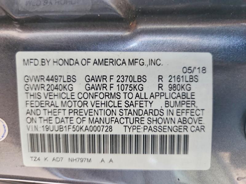 2019 Acura Tlx მანქანა იყიდება აუქციონზე, vin: 19UUB1F50KA000728, აუქციონის ნომერი: 50636766