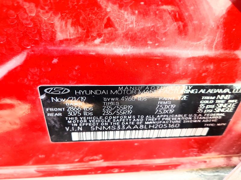Aukcja sprzedaży 2020 Hyundai Santa Fe, vin: 5NMS33AA8LH205160, numer aukcji: 51336726