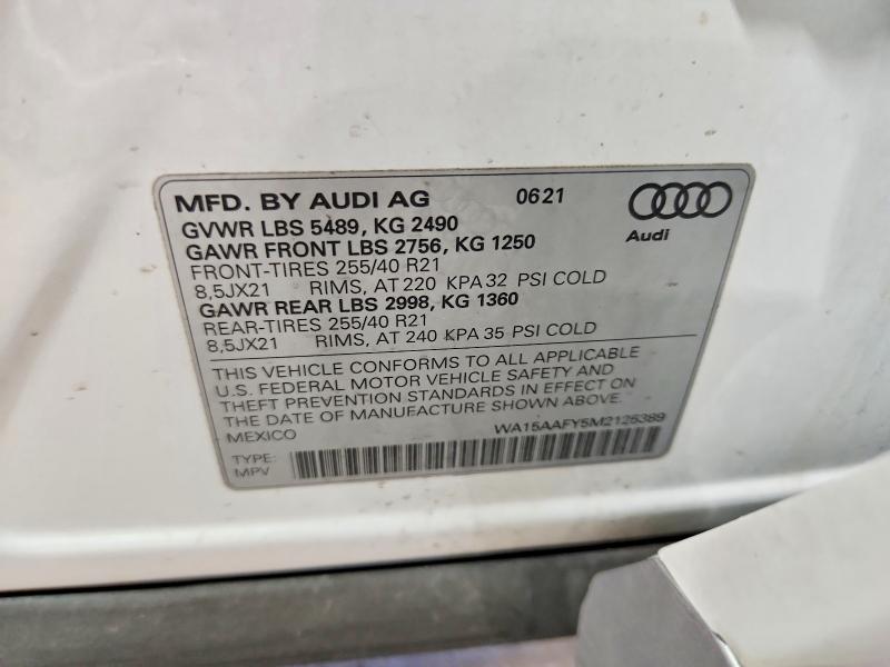 50111896 :رقم المزاد ، WA15AAFY5M2125389 vin ، 2021 Audi Q5 مزاد بيع