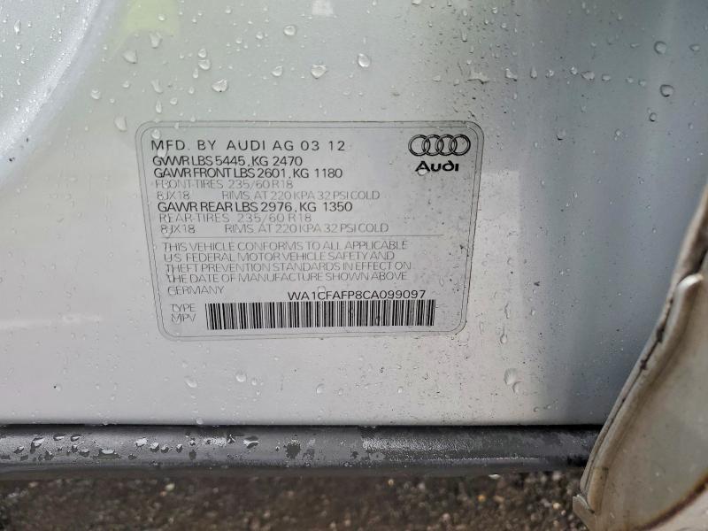 Aukcja sprzedaży 2012 Audi Q5, vin: WA1CFAFP8CA099097, numer aukcji: 48398256