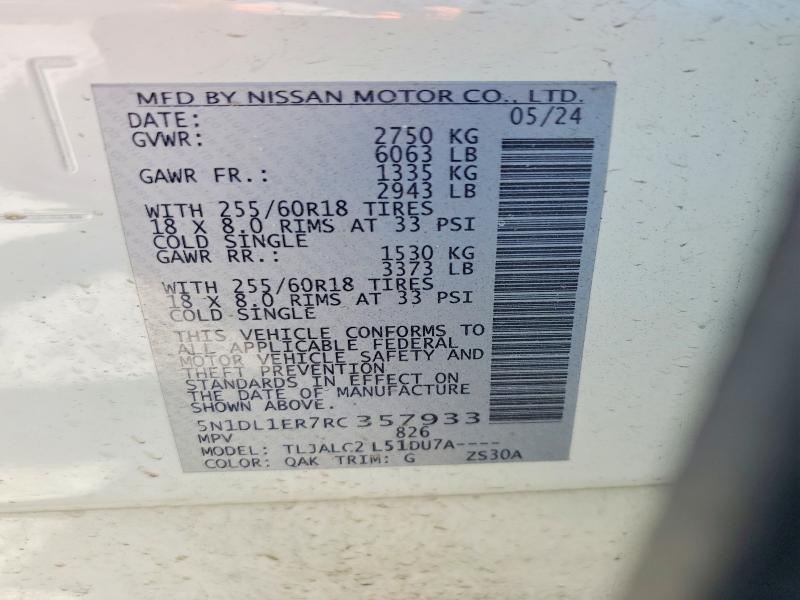 50407116 :رقم المزاد ، 5N1DL1ER7RC357933 vin ، 2024 Infiniti Qx60 مزاد بيع