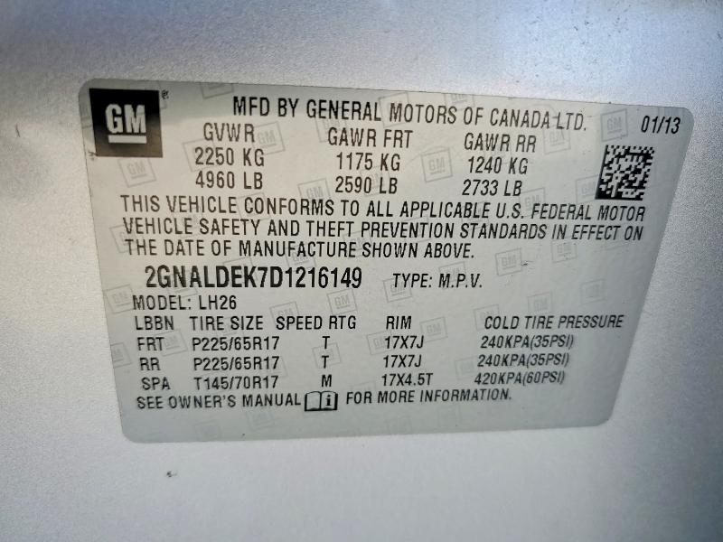 51502696 :رقم المزاد ، 2GNALDEK7D1216149 vin ، 2013 Chevrolet Equinox مزاد بيع