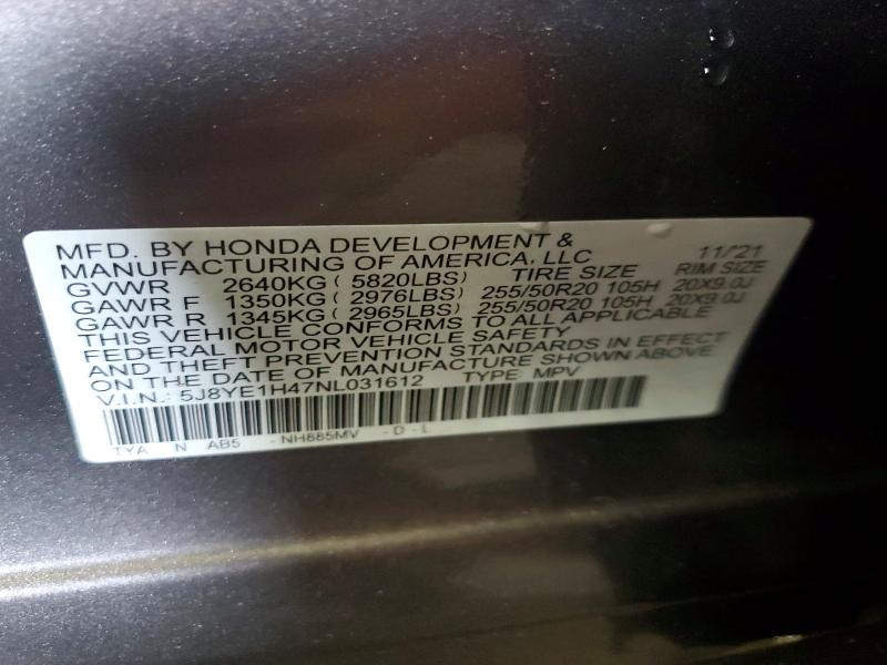 2022 Acura Mdx მანქანა იყიდება აუქციონზე, vin: 5J8YE1H47NL031612, აუქციონის ნომერი: 48247626