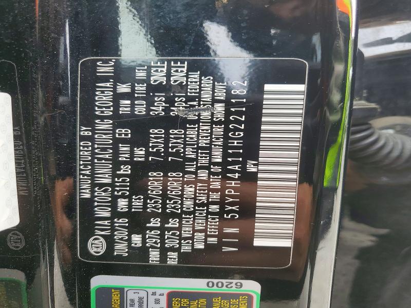 48271036 :رقم المزاد ، 5XYPH4A11HG221182 vin ، 2017 Kia Sorento مزاد بيع