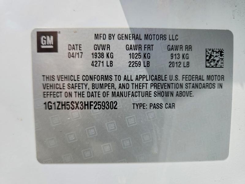 50817336 :رقم المزاد ، 1G1ZH5SX3HF259302 vin ، 2017 Chevrolet Malibu مزاد بيع