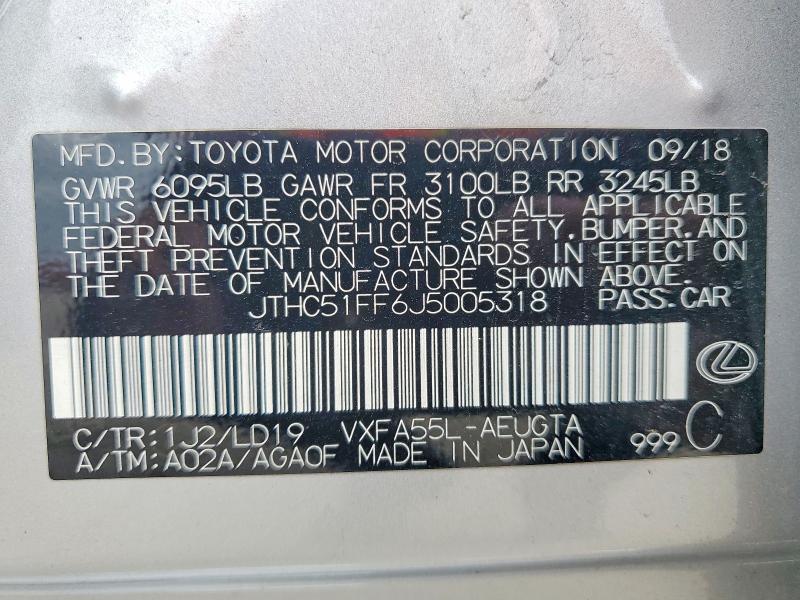 50860526 :رقم المزاد ، JTHC51FF6J5005318 vin ، 2018 Lexus Ls 500 مزاد بيع