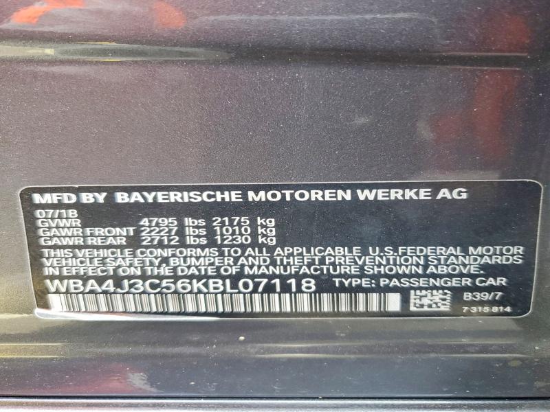 50550876 :رقم المزاد ، WBA4J3C56KBL07118 vin ، 2019 Bmw 430xi مزاد بيع
