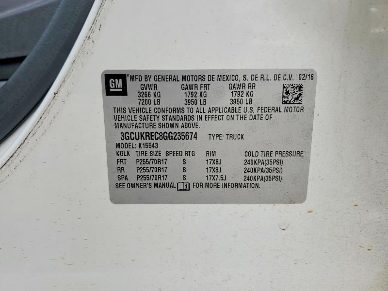 51764366 :رقم المزاد ، 3GCUKREC8GG235674 vin ، 2016 Chevrolet Silverado مزاد بيع