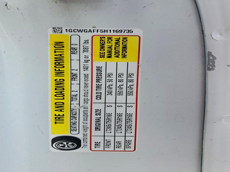 Aukcja sprzedaży 2017 Chevrolet Express G2500, vin: 1GCWGAFF5H1169735, numer aukcji: 54871646