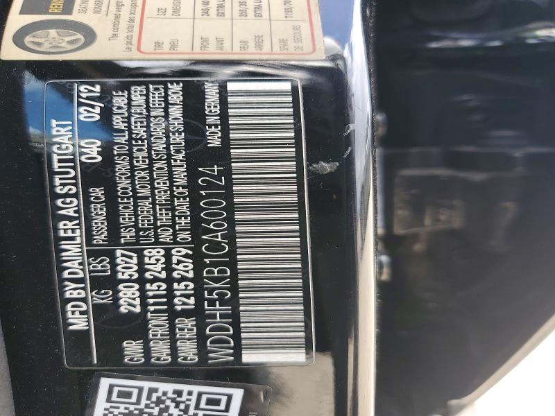 49476886 :رقم المزاد ، WDDHF5KB1CA600124 vin ، 2012 Mercedes-benz E مزاد بيع