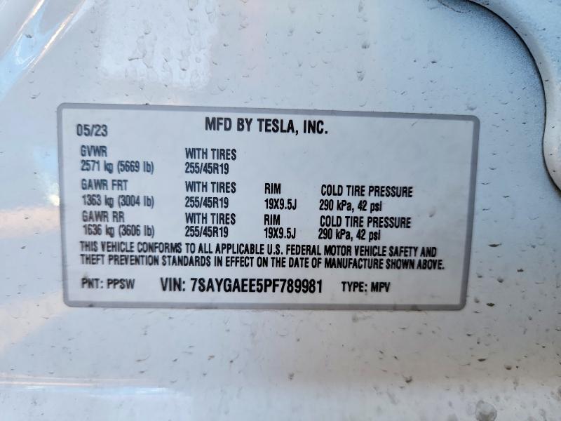 48486206 :رقم المزاد ، 7SAYGAEE5PF789981 vin ، 2023 Tesla Model Y مزاد بيع